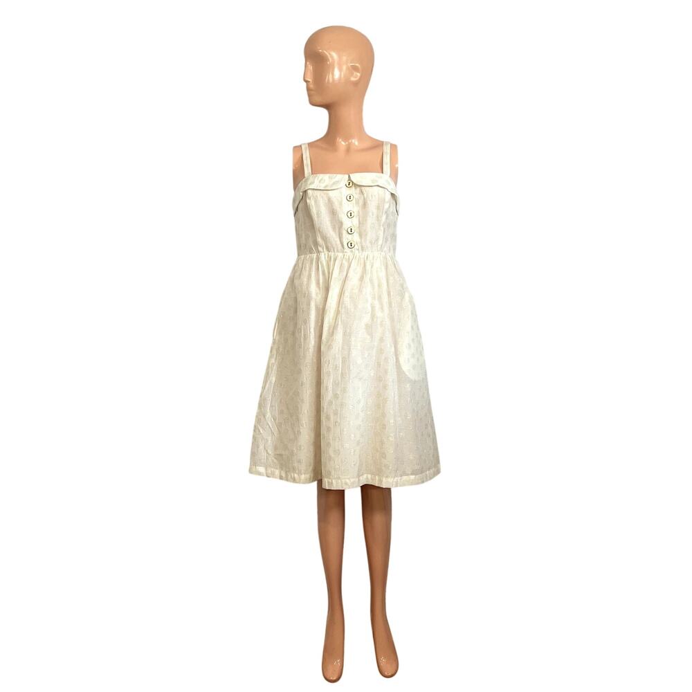 Free People Metallic Polka Dot Dress S Smocked Button Down Knee Length Cottage